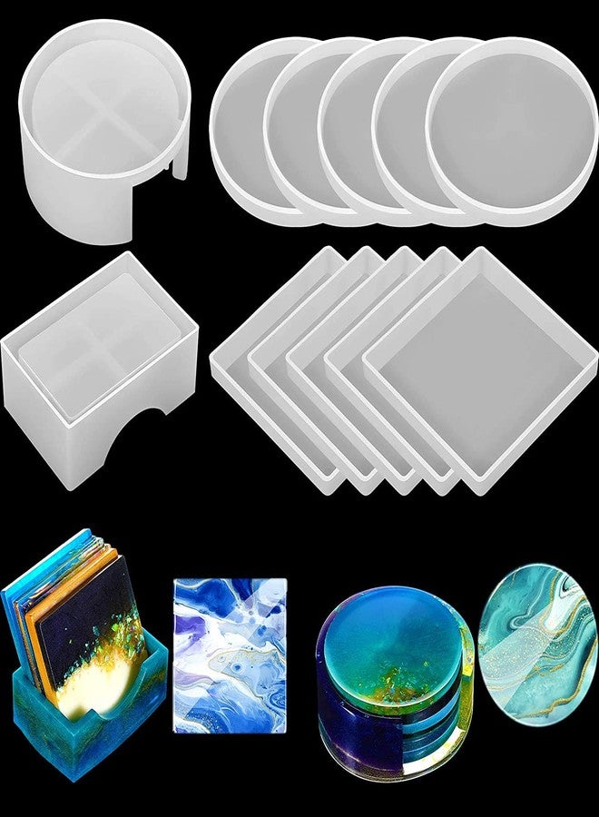 Jubilant Coaster Resin Molds, 12 Pieces Coaster Silicone Molds with Storage Box Mold for Epoxy Resin DIY Cups Mats - Image 1